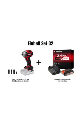 Einhell Set-32 Einhell TP-CW 18/350-C Li Bl Solo Akülü Somun Sıkma + Einhell 18V 2AH Pxc Starter Kit Akü & Şarj Cihazı