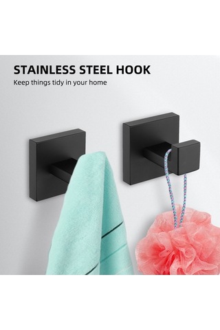 Novahub Adet Duvar Kancası Siyah 304 Paslanmaz Çelik Kancalar, Su Geçirmez Banyo Aksesuarları Palto Kancaları Siyah
