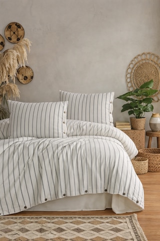 Uçkan Home %100 Organik Pamuk Yıkanmış Çizgili Çift Kişilik Nevresim Takımı-naturalis Serisi--uh-00087 Antrasit - Kremit