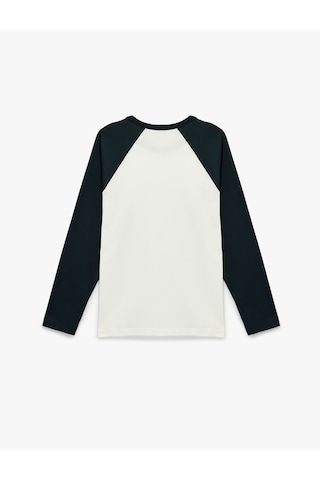 Koton Regular Fit Pamuklu Bisiklet Yaka Renk Kontrastlı Reglan Uzun Kollu Tişört Lacivert 6sam10350mk