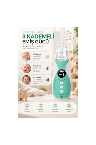 Robeve Auhma Elektrikli Bebek Burun Aspiratörü 3 Kademeli Burun Temizleme Cihazı, 3 Gıda Sınıfı Silikon Başlıklı, Rahatlatıcı Müzik Destekli, Sökülebilir Kolay Temizlenebilir Şarjlı Nazal Aspiratör
