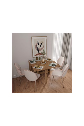 Pratik Katlanır - Açılır Kapanır Dikdörtgen Mutfak Yemek Çalışma Masası - 145 Cm X 90 Cm - %100 Mdf Atlantik - Çam