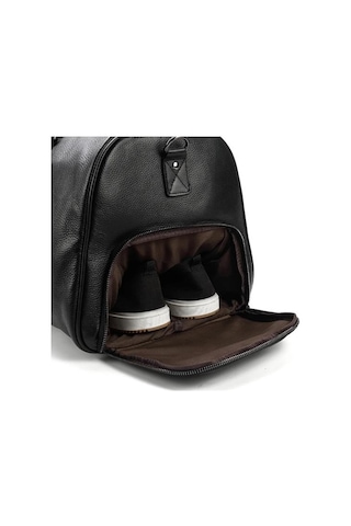 Deri Seyehat Çantası Ayakkabı Bölmeli El Ve Omuz Askılı 8683255012213 Siyah