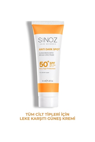 Sinoz Leke Karşıtı Yüksek Koruyucu Normal ve Kuru Ciltler İçin Yüz Güneş Kremi SPF50+ 50 ML