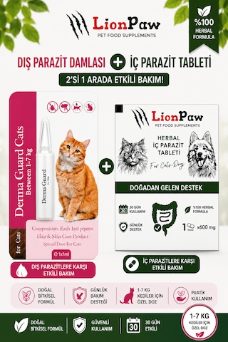 2'li Set Kediler İçin Bitkisel Iç Tablet Dış Ense Bitkisel Damla Seti - 1 Damla 1 Tablet