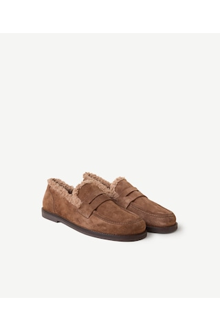 Yargıcı Kürklü Geniş Burunlu Süet Loafer 26kkay4053x 003 Kahverengi