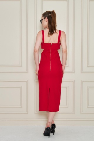 Kirmizi Bel Detayli Mezuniyet Elbise Kırmızı