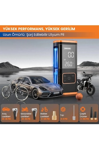Enshall 5588 5400 Mah+şarjlı Çakmaklıklı Taşınabilir Kompresör