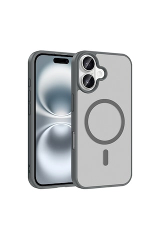 Ardemix Apple iPhone Uyumlu 16 Plus Kılıf M-safe Şarj Özellikli Zore Babet Kapak - Gri