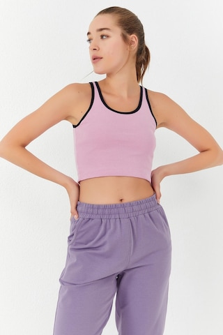 Tommy Life Pembe Basic Sıfır Kol Dar Kalıp U Yaka Kadın Crop Top Atlet - 97162 Pembe