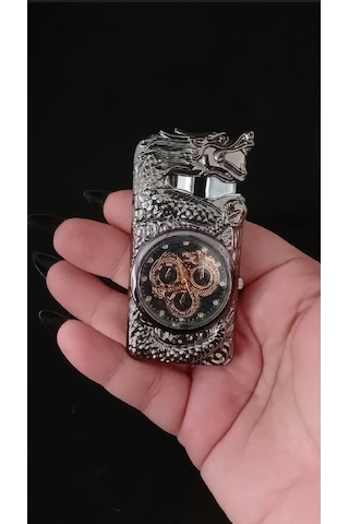 Metal Ejderha Figürlü Saatli Pürmüz Çakmak Çok Renkli