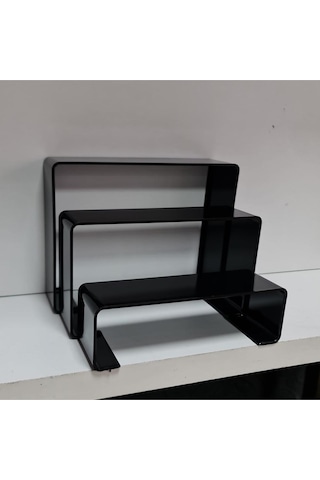 Ayakkabı Standı 3'lü Merdiven Set Kademeli Pleksi Siyah