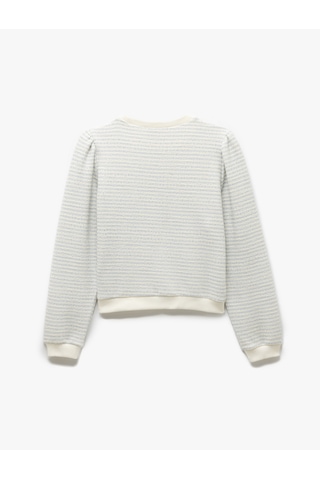 Koton Uzun Balon Kol Aplike Detaylı Bisiklet Yaka Çizgili Sweatshirt Mavi Desenli 5sak10009pk Mavi Desenli Mavi