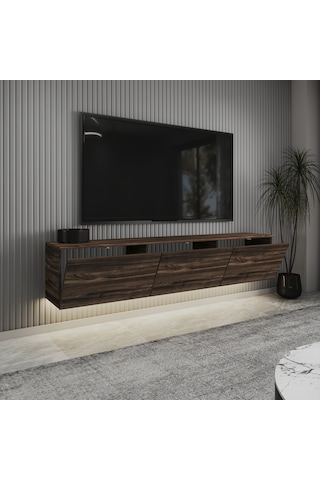 Neon Led Işıklı Duvara Monte,3 Kapaklı Tv Ünitesi,tv Sehpası Sandık Ceviz - Sandık Ceviz Sandık Ceviz