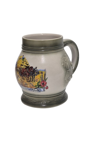 Vintage Tankart Hasat Zamanı Temalı Alman Seramik Bira Bardağı 13,5cm