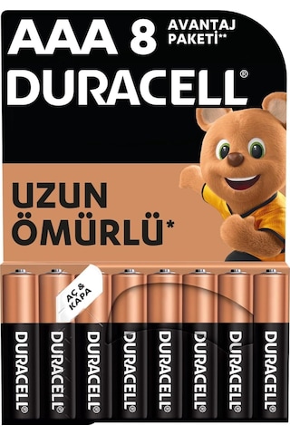 Duracell Alkalin AAA İnce Kalem Piller 1.5 V LR03/MN2400 8'li Paket