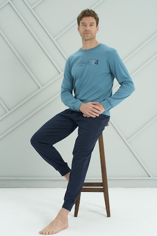 Erkek Interlok Penye Uzun Kol Pijama Takımı 2222 Petrol Petrol