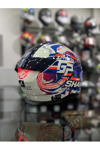 +1 Mavi Vizör + Shark Skwal İ3 Zarco Gp Ledli Kapalı Kask Beyaz - Mavi