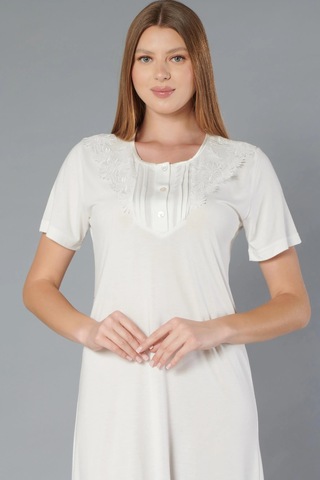 Klasik Dantel Detaylı Kısa Kollu Şık Zarif Gecelik Flz 38-31 Ekru
