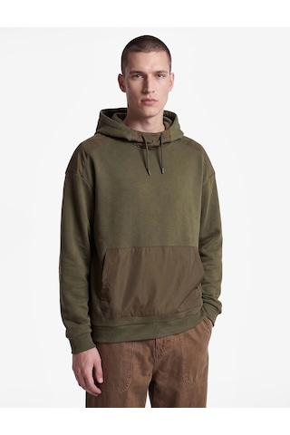 Koton Üç İplik Uzun Kollu Kanguru Cepli Kapşonlu Oversize Sweatshirt Haki 7wam70158mk