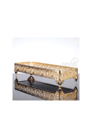 Aynalı Tepsi Dekoratif Sunum Tepsisi Uzun Metal Gold 40 X 14 Cm Hünkar Model