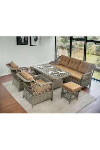 Tu Tienda Rattan Alüminyum Petra 3 1 1 Masa 2puf Bahçe,balkon,mutfak Mobilyası,kiremit Kiremit