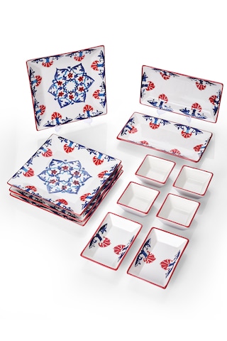 Piatti Naturali 12 Parça 4 Kişilik Çini Kahvaltı Takımı Handmade Sunum Set Çok Renkli