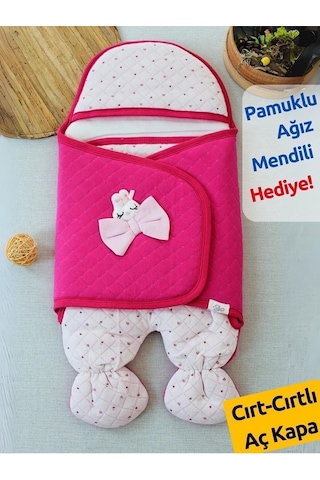 Pembe Kız Bebek Battaniyesi & Dış Kundak - %100 Pamuk Yenidoğan Ayaklı Uyku Tulumu Pembe
