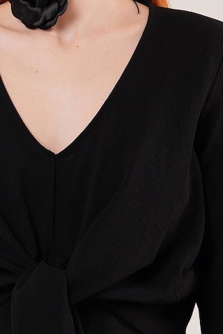 Defymoda Ön Bağlamalı Volan Kol Siyah Bluz Siyah