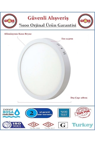 Zmr Sıva Üstü Led Armatür - 24 Watt - 2050 Lümen - Beyaz