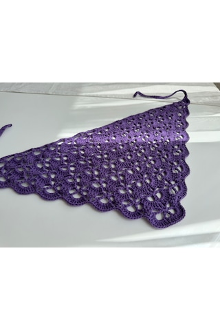 Kadın El Örgüsü Üçgen Saç Bandana / Bel Aksesuarı Mor