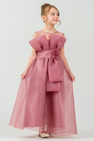 Mnk Baby & Kids Kız Çocuk Organze Tül Çiçek Ve Fiyonk Detaylı Gipe Sırtlı Prenses Abiye Elbise M00800 Gülkurusu