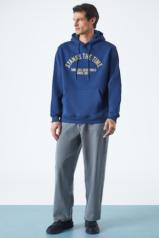 Grimelange WULF Erkek Organik Kumaşlı İçi Polarlı Yumuşacık Kanguru Cepli Kapüşonlu Lacivert Sweatshirt