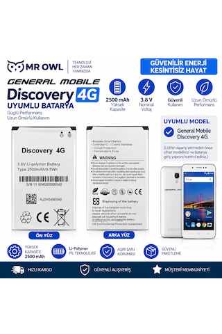 General Mobile Discovery 4g Uyumlu 2500 Mah 3.8v Li-polymer Batarya General Mobile Discovery 4g Uyumlu 2500 Mah 3.8v Li-polymer Batarya