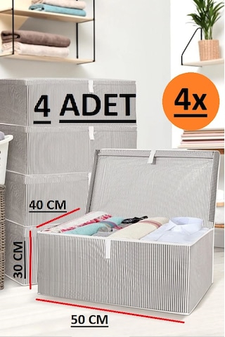 4 Adet Kapaklı Kutu Hurç Maxi Boy 50*40*30* Çok Amaçlı Kutu Hurç Gri