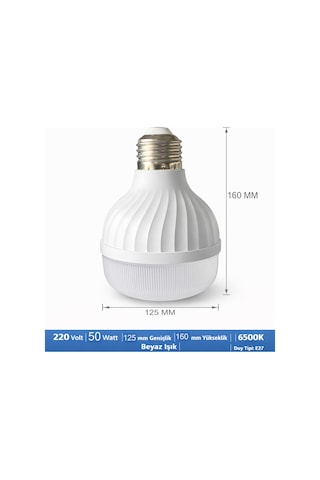 Led Ampul 220 Volt 50 Watt 5500 Lümen Beyaz Işık 6500 K Işık Sıcaklığı Hüzme Açısı 240 Derece