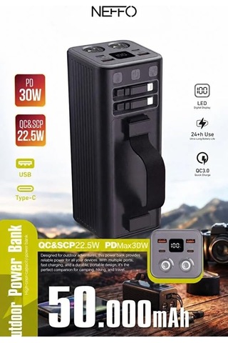 50000 Mah 65w Powerbank Pd & Scp Destekli Dijital Ekranlı El Fenerli, 3 Port, Kablosuz Şarj, Taşınabilir, Lityum-i