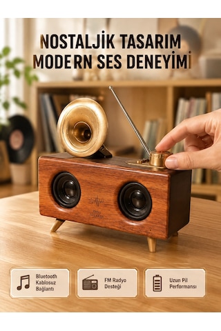 Mey İthalat Nostaljik Gramofon Bluetooth Hoparlör Fm Radyo + Usb + Sd Kart Destekli