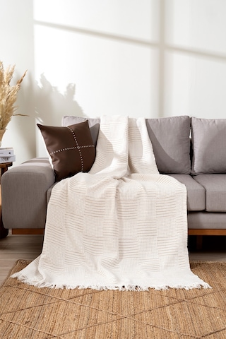 Rustıc Krem -terra Kahve Koltuk Örtüsü 170x220cm 5161a Krem Kahve