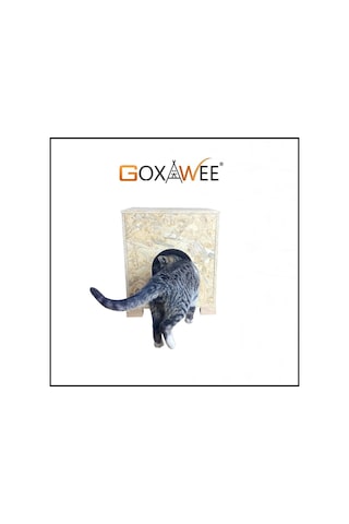 Goxawee Dizayn Kedi Evi Dış Ortam Uygun Ahşap Kedi Evi Osb 40x37x34 Cm Minder Hediyeli