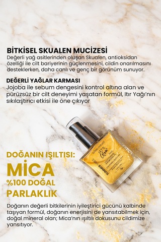 Bade Natural Gold Bitkisel Skualan İçerikli Çok Amaçlı Nemlendirici﻿﻿ Işıltılı Yağ 50 ML