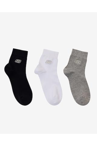 Skechers 3'lü Paket Shiny Logo Bilek Üstü Çorap Kadın Siyah-beyaz-gri Çorap S2520319-3474 Çok Renkli