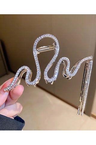 Caş Dekorasyon Gümüş Renk Taşlı Metal Mandal Toka Gümüş