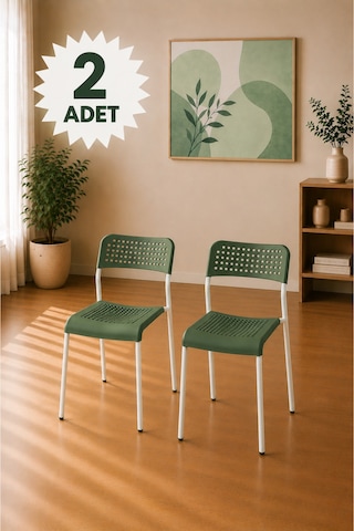 Mira Yeşil/beyaz Sandalye Plastik Gövdeli Metal Ayaklı, Mutfak Sandalyesi, Çalışma, Bahçe, Yemek Oda Yeşil/beyaz- 2 Adet