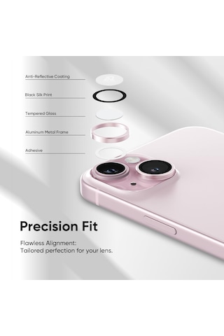 Apple Uyumlu iPhone 15 / 15 Plus Kamera Lens Koruyucu Pembe