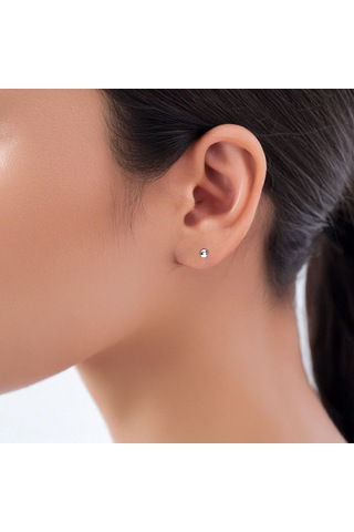 İndigo Takı Sade Nokta Beyaz Gümüş Küpe Gümüş