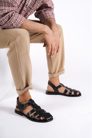 Sur Sandalet El Yapım Kösele Erkek Bodrum Sandalet Siyah