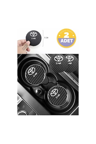 Toyota C-hr Siyah Karbon Bardak Altlığı 2 Adet Toyota Logolu C-hr Yazılı 7 Cm İçin Özel Tasarım 2 Adet