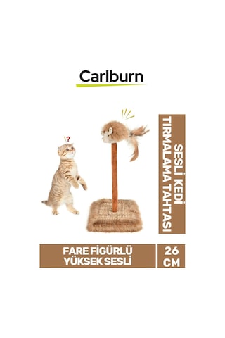Premium Tırnak Törpüleme 14x14cm En 26cm Yükseklik Dayanıklı Sesli Oyuncaklı Kedi Tırmalama Tahtası