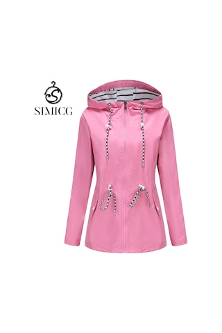 Kadınlar İçin Orta Boy Kapüşonlu Yağmurluk Büyük Beden Trençkot Pembe